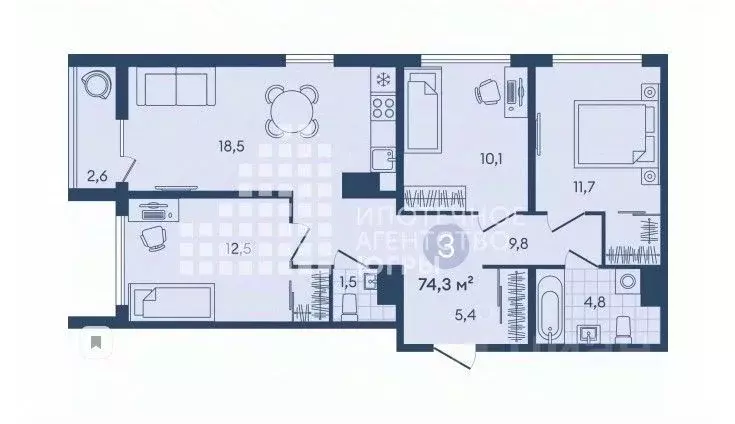 3-к кв. Ханты-Мансийский АО, Ханты-Мансийск Самаровская ул., 10 (74.3 ... - Фото 2