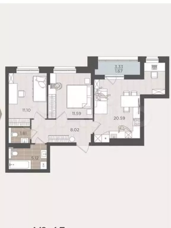 2-к. квартира, 59,9 м, 9/9 эт. - Фото 1