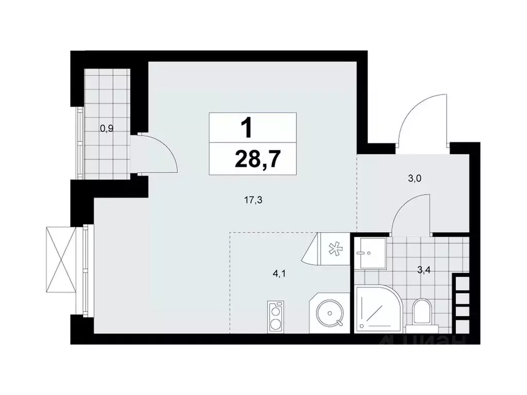 студия москва бунинские кварталы жилой комплекс, 5.1 (28.7 м) - Фото 0