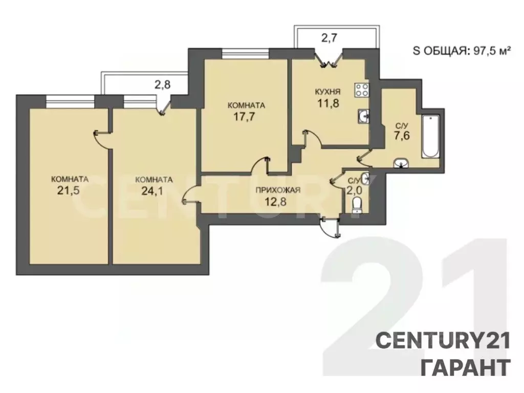 3-к кв. Санкт-Петербург Коломяжский просп., 28к2 (97.5 м) - Фото 2