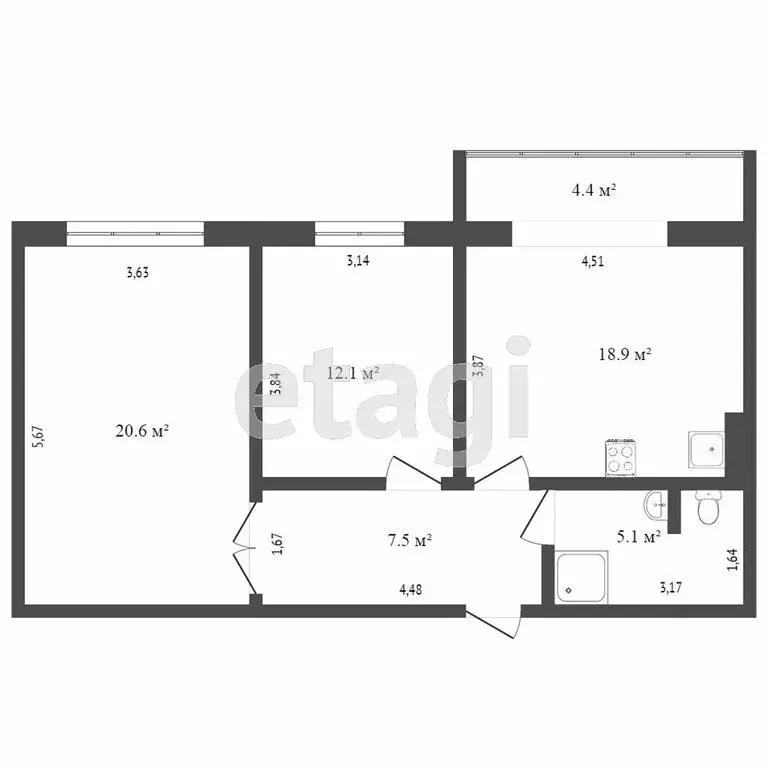 2-комнатная квартира: Тверь, Петербургское шоссе, 82/2 (48 м) - Фото 1
