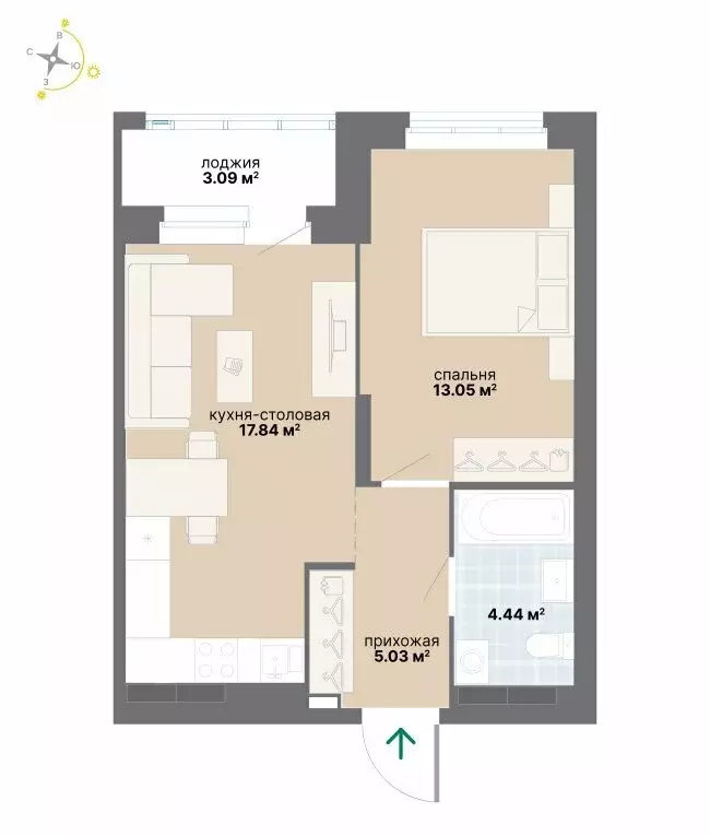 1-комнатная квартира: Екатеринбург, улица Айвазовского (43.45 м) - Фото 0