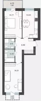 2-к. квартира, 65,7 м, 9/9 эт. - Фото 1