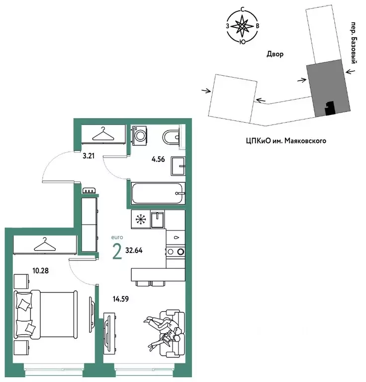 2-к кв. Свердловская область, Екатеринбург пер. Базовый, 10 (32.64 м) - Фото 1