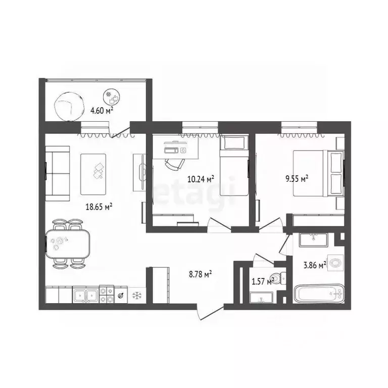 2-к кв. Тюменская область, Тюменский муниципальный округ, д. Патрушева ... - Фото 2