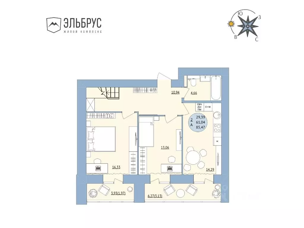2-к кв. Башкортостан, Уфа Кавказская ул., 24 (85.47 м) - Фото 0