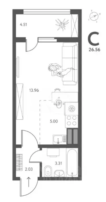 Студия Липецкая область, Липецк Инстеп. Перова жилой комплекс (26.56 ... - Фото 2
