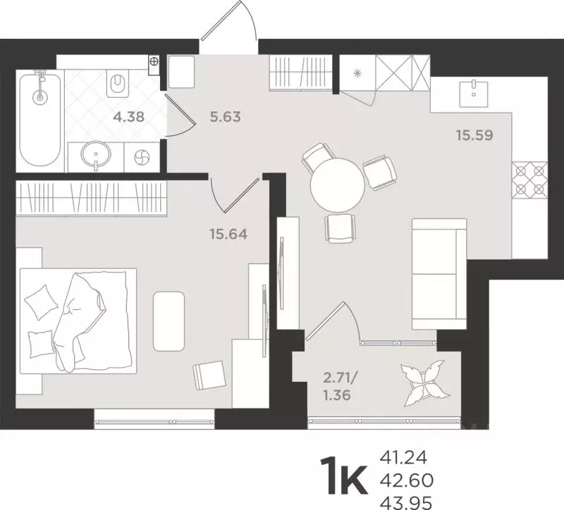 1-к кв. Калининградская область, Светлогорск  (42.6 м) - Фото 1