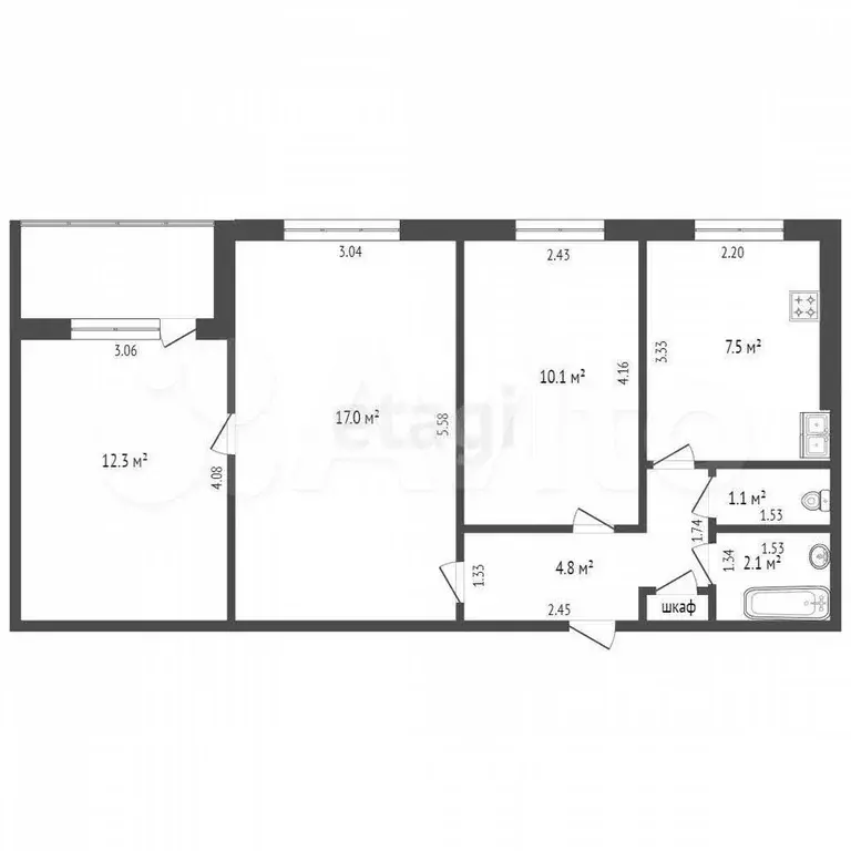 3-к. квартира, 56 м, 3/9 эт. - Фото 0
