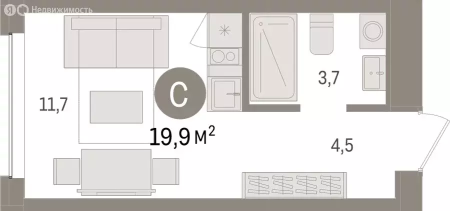 Квартира-студия: Тюмень, ЖК Дом у Озера (19.89 м) - Фото 1