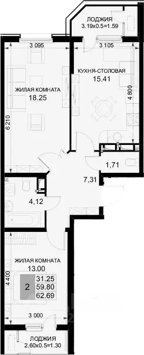 2-к кв. Краснодарский край, Краснодар Воронежская ул., 47/35 (63.0 м) - Фото 2