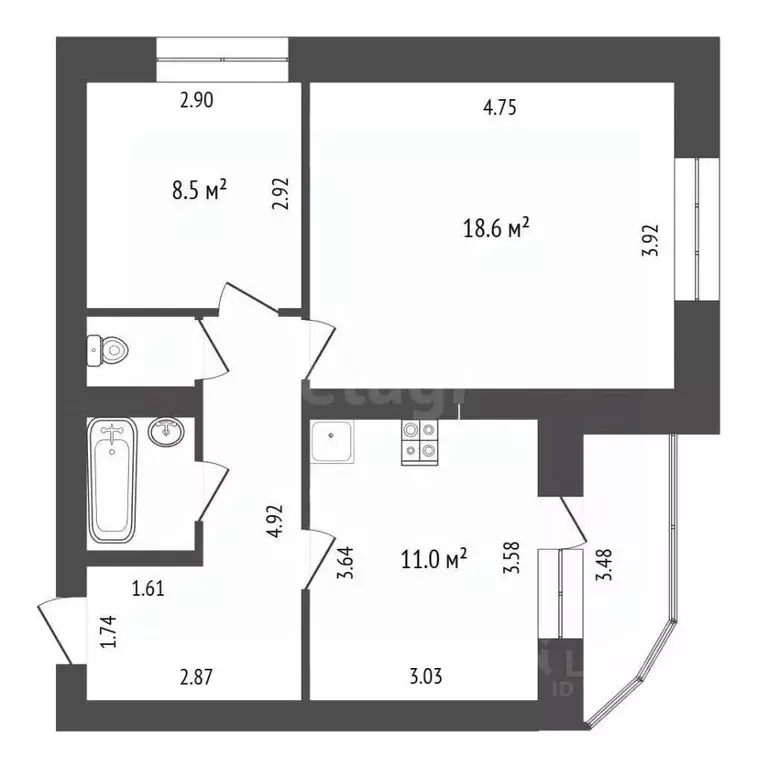 2-к кв. Тамбовская область, Тамбов Мичуринская ул., 2А (51.1 м) - Фото 2