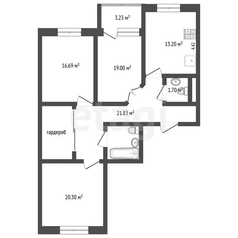 3-комнатная квартира: Тюмень, Заречный проезд, 41 (96.1 м) - Фото 1