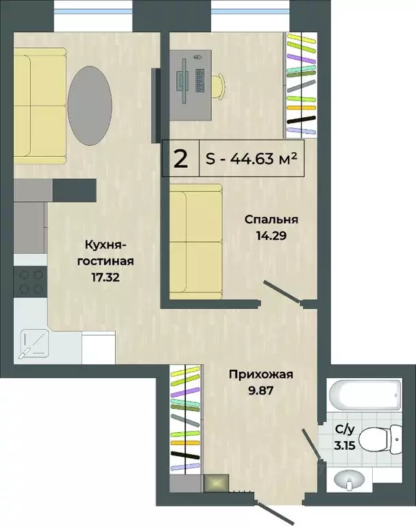 2-к кв. Челябинская область, Миасс Комарово мкр,  (44.63 м) - Фото 0