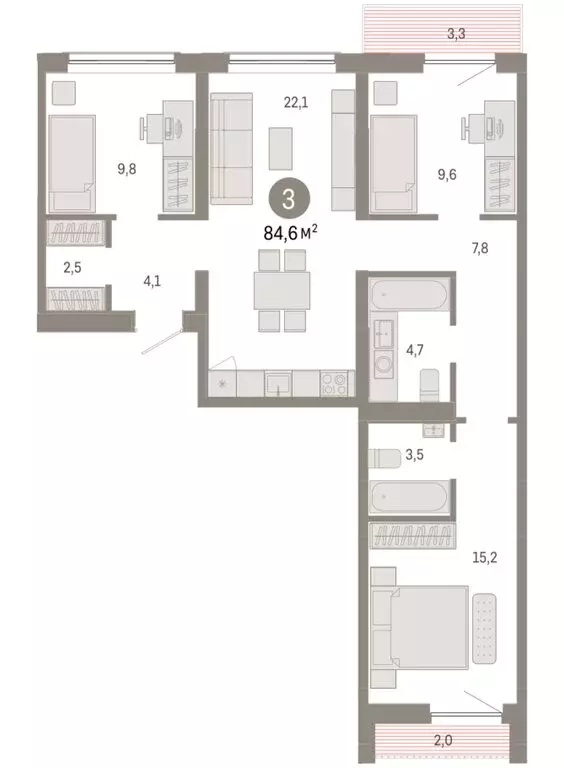 3-комнатная квартира: Новосибирск, Большевистская улица, с49 (84.61 м) - Фото 1