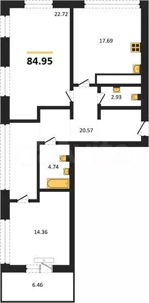 2-к. квартира, 85 м, 8/9 эт. - Фото 1