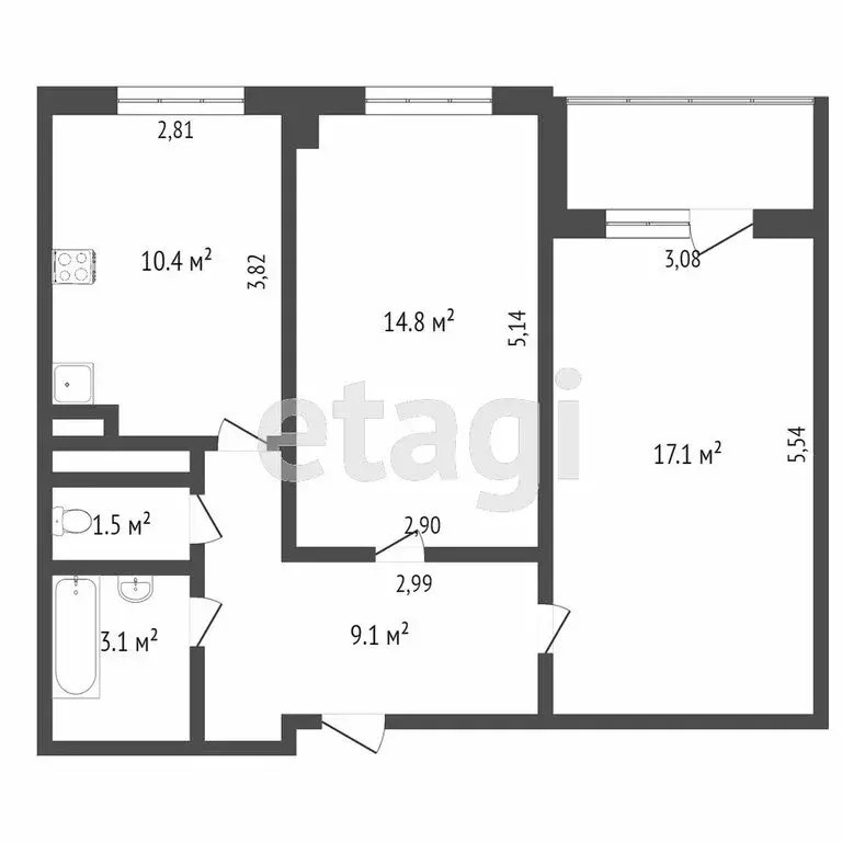 2-комнатная квартира: Тюмень, улица Щербакова, 142к4 (54.6 м) - Фото 0