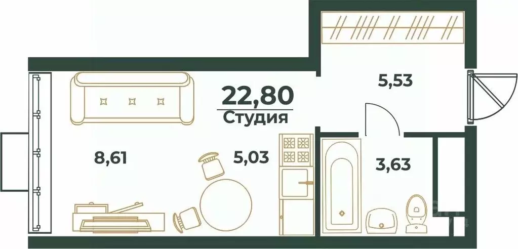 студия хабаровский край, хабаровск южный мкр, ул. малиновского (22.8 . - Фото 0