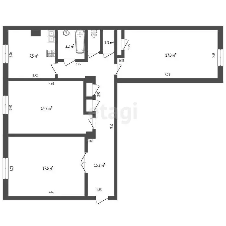 Квартира, 3 комнаты, 79.09 м - Фото 0