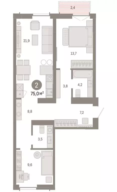2-комнатная квартира: Новосибирск, Большевистская улица, 66 (75.03 м) - Фото 2