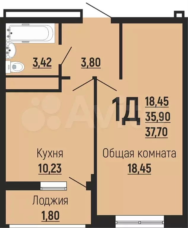 1-к. квартира, 37,5 м, 24/24 эт. - Фото 0