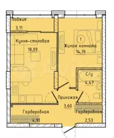 1-к. квартира, 50,5 м, 12/30 эт. - Фото 0