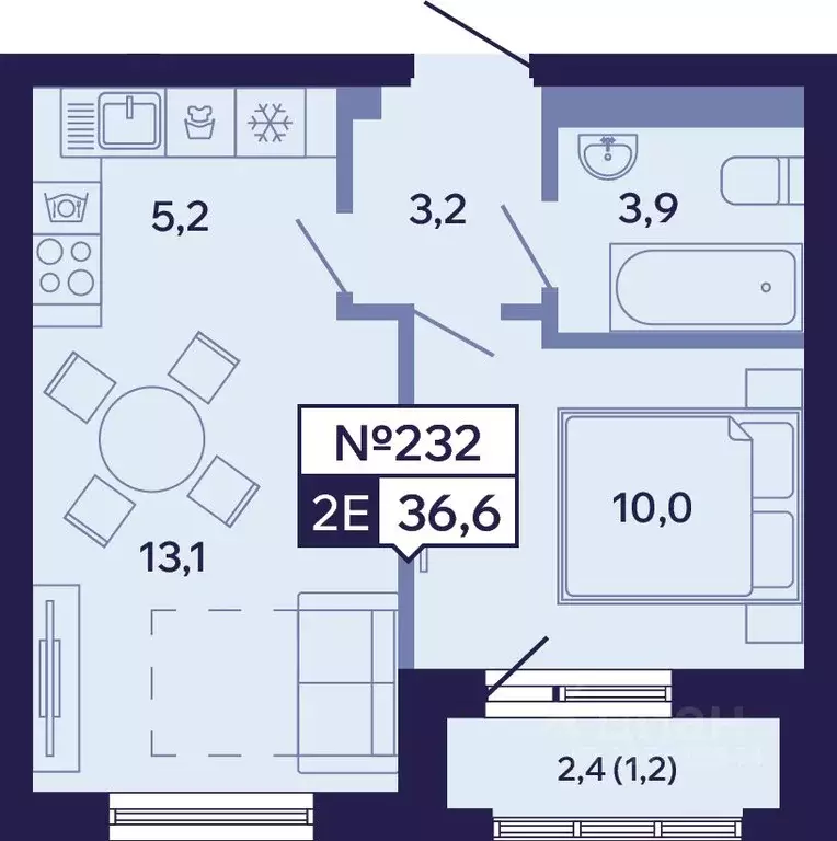 2-к кв. Саха (Якутия), Якутск ул. Новопортовская, 1Д (36.6 м) - Фото 1