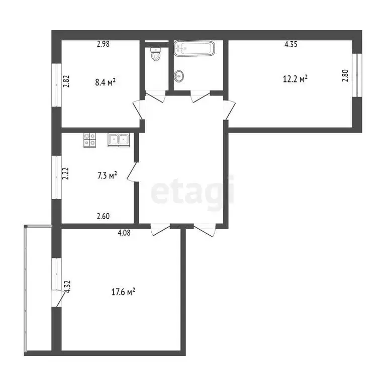 3-комнатная квартира: Пермь, улица Лодыгина, 54/1 (61 м) - Фото 1