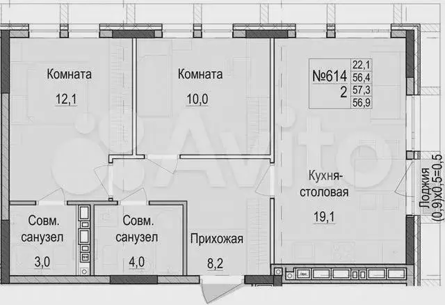 3-к. квартира, 56,9м, 13/13эт. - Фото 1