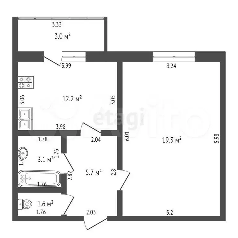 1-к. квартира, 41,9 м, 5/5 эт. - Фото 0