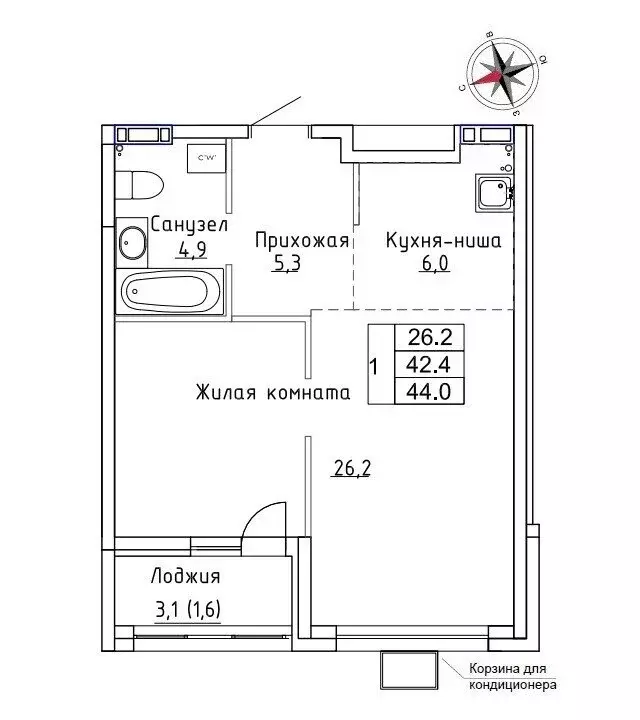 Квартира-студия: Новый, улица Ленина, 6с1 (44 м) - Фото 0