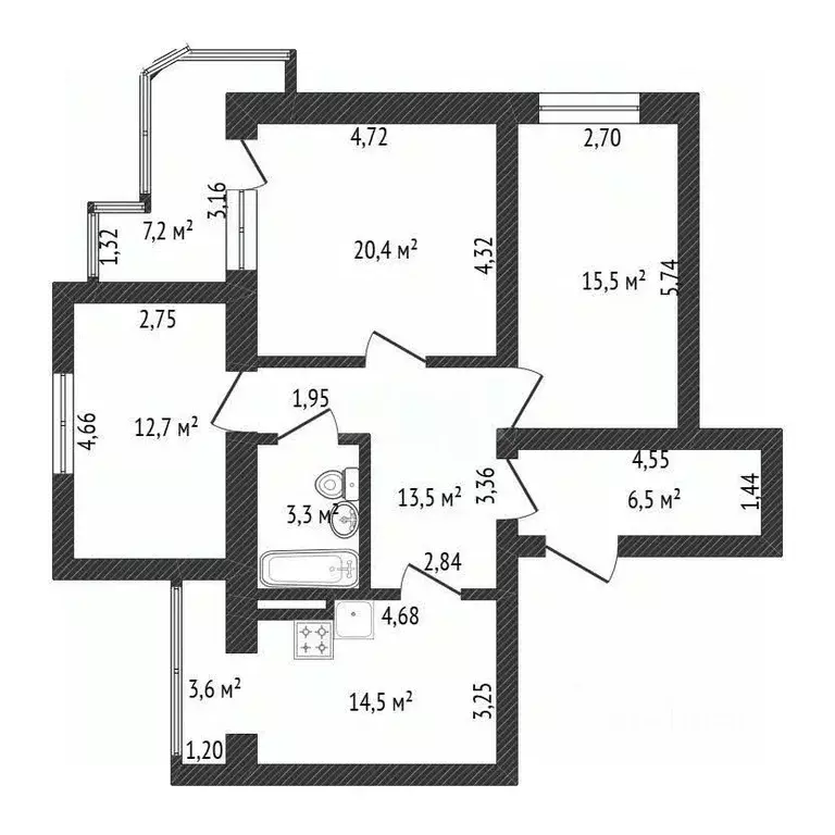 3-к кв. Башкортостан, Уфа Комсомольская ул., 163 (87.9 м) - Фото 2