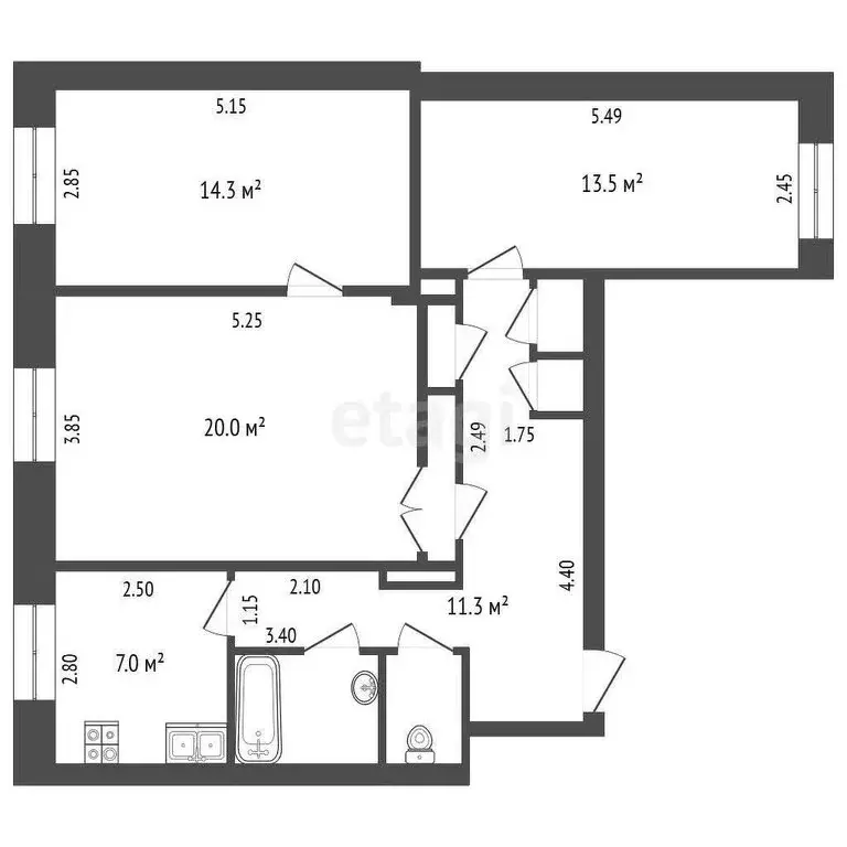 3-комнатная квартира: Калуга, Театральная улица, 22 (75.8 м) - Фото 0