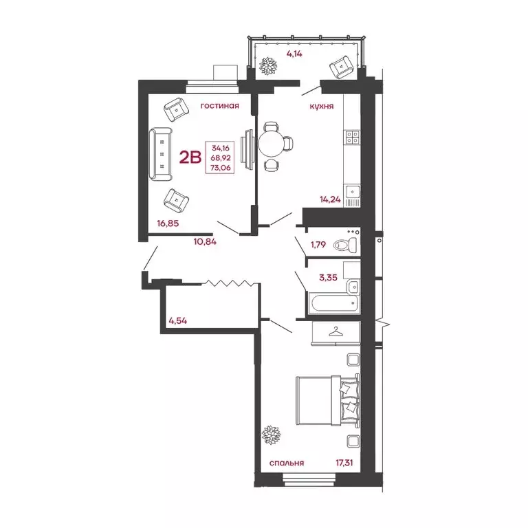 2-комнатная квартира: Пенза, улица Богданова, 34 (73.06 м) - Фото 0