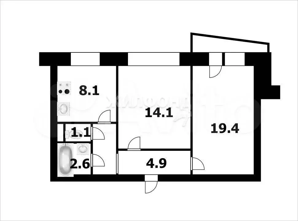 2-к. квартира, 53,4 м, 9/10 эт. - Фото 0