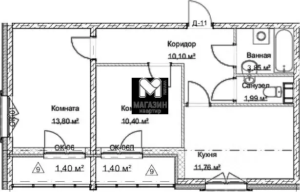 2-к кв. Санкт-Петербург Большой Смоленский просп., 30 (55.6 м) - Фото 2