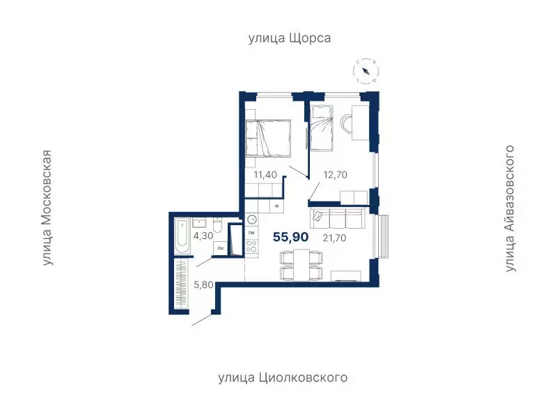 2-комнатная квартира: Екатеринбург, Московская улица, 249/2 (55.9 м) - Фото 0