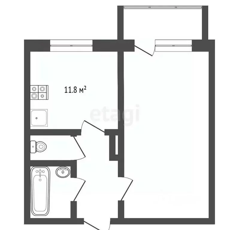 1-к кв. Тюменская область, Тюмень Мельничная ул., 24 (28.7 м) - Фото 2
