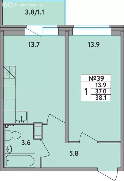 1-комнатная квартира: Новое Девяткино, Главная улица, 2 (38.1 м) - Фото 1