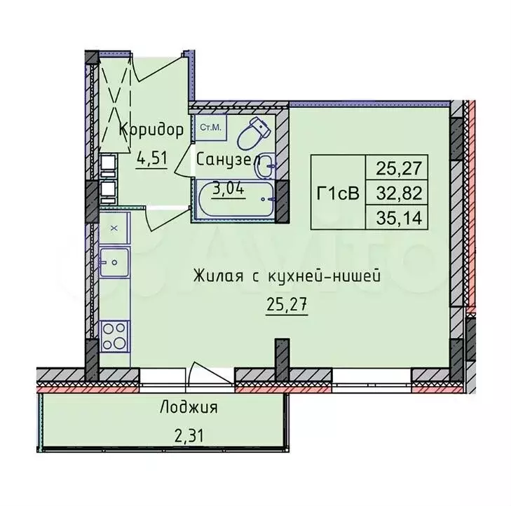 1-к. квартира, 35 м, 4/8 эт. - Фото 0