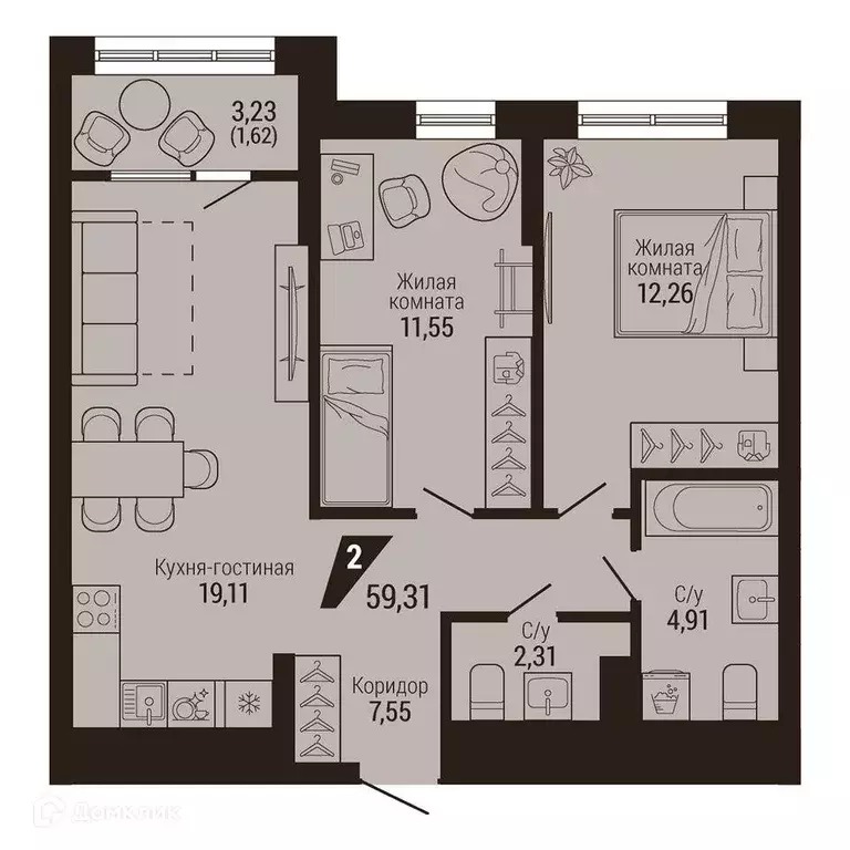 Продаётся 2-к квартира, 59.3 м - Фото 0