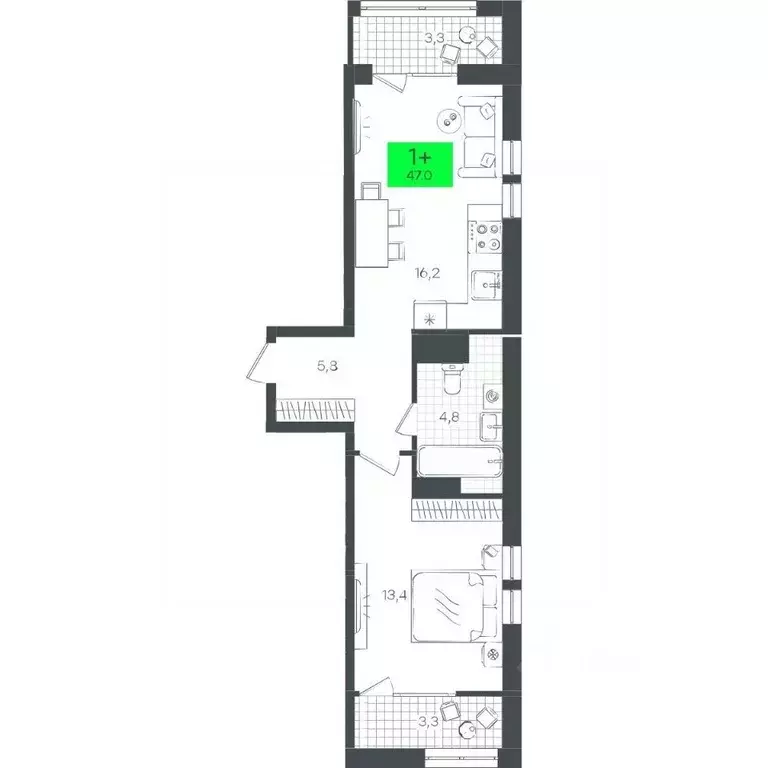 1-к кв. Тюменская область, Тюмень ул. Николая Глебова, 4 (47.02 м) - Фото 0