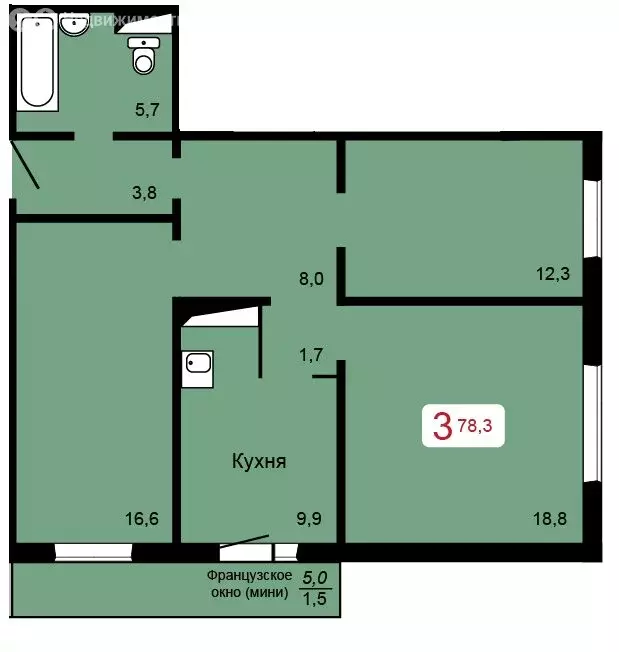 3-комнатная квартира: Красноярск, улица Кутузова, 2с4 (78.3 м) - Фото 0