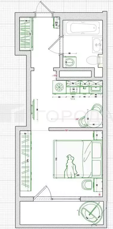 Студия Новосибирская область, Новосибирск Закаменский мкр, 21 (27.0 м) - Фото 1