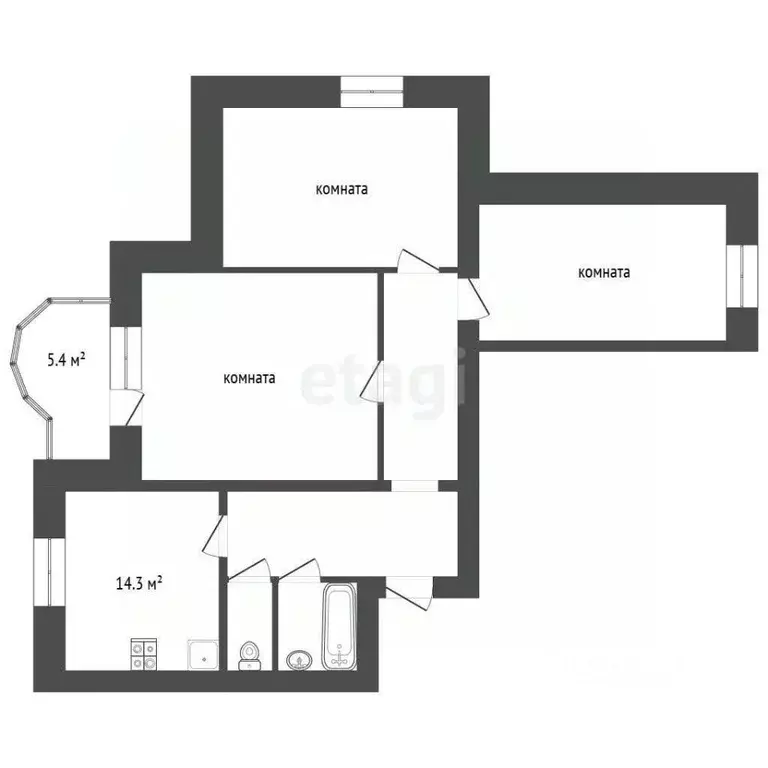 3-к кв. Башкортостан, Стерлитамак ул. Худайбердина, 150Б (91.5 м) - Фото 2