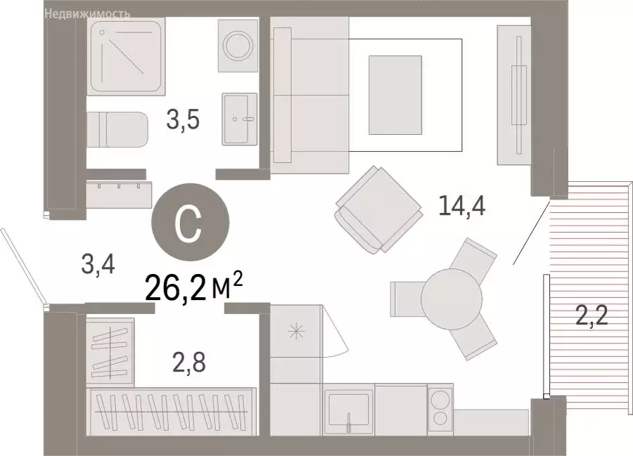 Квартира-студия: Омск, Кировский округ (26.15 м) - Фото 1