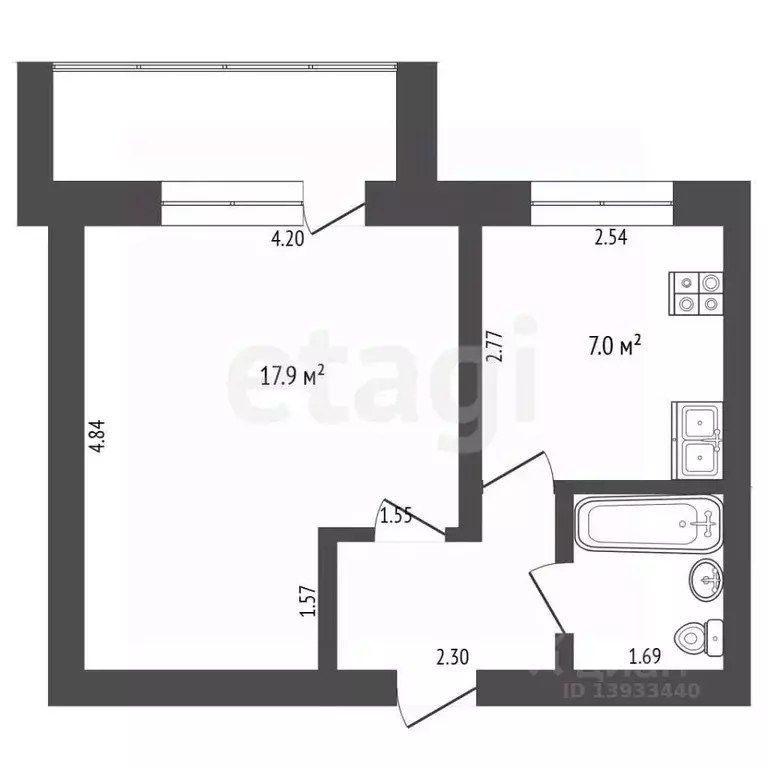 Студия Тюменская область, Тюмень ул. Бабарынка, 16а (12.0 м) - Фото 2