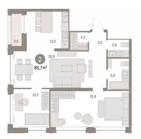 Продаётся 2-к квартира, 85.7 м - Фото 0
