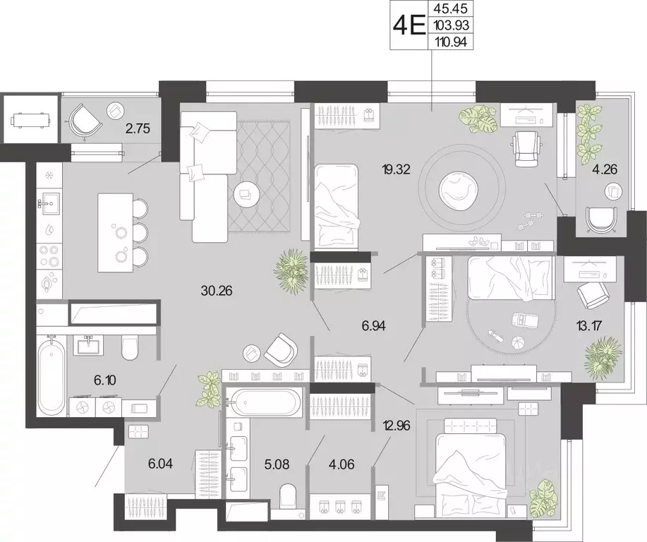 3-к кв. Тульская область, Тула Премьер Парк жилой комплекс (110.94 м) - Фото 2
