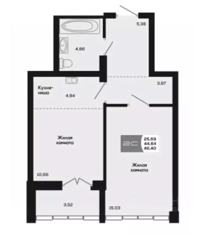 2-к кв. Новосибирская область, Новосибирск ул. Титова, 48 (44.64 м) - Фото 0